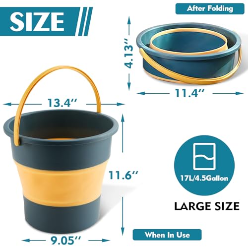 Collapsible Bucket 4.5 Gallon/17L Large Plastic Household Cleaning Mop Buckets Foldable Water Bucket for Car Wash Fishing Camping Beach (Blue)