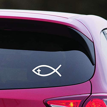 Transparent Decal Stickers of Religion Fish Christian Cross (White) Premium Waterproof Vinyl Decal Stickers for Laptop Phone Accessory Helmet Car Window Mug Tuber Cup Door Wall Decora ANDauto036040WH
