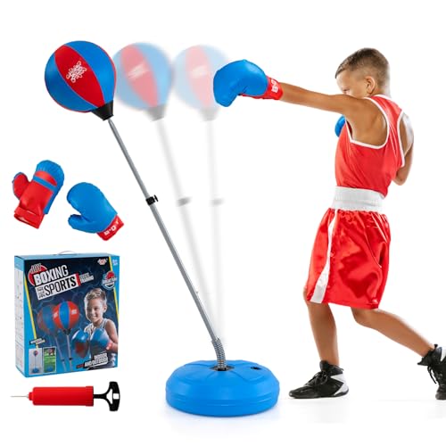 Goplus Punching Bag for Kids, Height Adjustable Kids Workout Equipment with Boxing Stand, Boxing Gloves, Inflator for Teens Adults Boys & Girls Aged 8+, Reflex Bag for Christmas Birthday