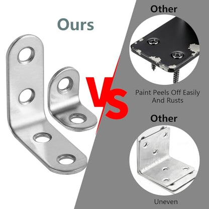 40 Pcs L Bracket Stainless Steel Corner Brace with 100 Pcs Screws, 90 Degree Right Angle Bracket Firmware for Wooden Shelves, Chairs, Tables, Dressers, Furniture (1.57 Inch and 0.79 Inch)