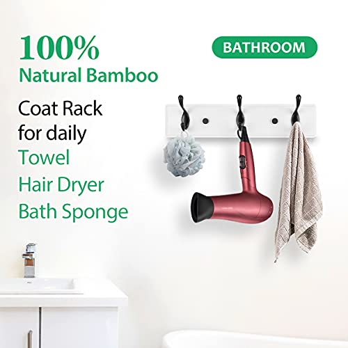 Badiano Heavy Duty Wooden Coat Rack, Black Hook White Board, 14 Inch - color: WhiteBlack, size: 3 Hooks