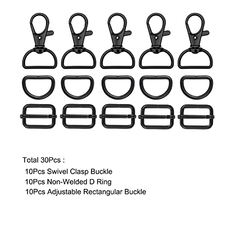 WAFJAMF 30Pcs Purse Hardware Swivel Snap Hooks D Rings Slide Buckles 1 In | Heavy duty metal clasps set for handbag making, DIY craft, strap, backpack, lanyard keychain & handbag fasteners, black - color: Black, size: 1” Inside Width
