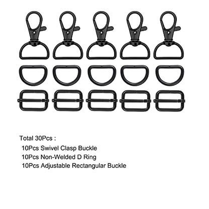 WAFJAMF 30Pcs Purse Hardware Swivel Snap Hooks D Rings Slide Buckles 1 In | Heavy duty metal clasps set for handbag making, DIY craft, strap, backpack, lanyard keychain & handbag fasteners, black - color: Black, size: 1” Inside Width