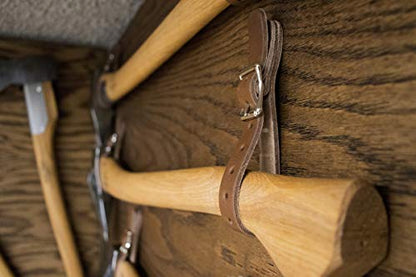 1844 Helko Werk Made in USA Genuine Leather Axe Hangers Pair Brown (8878A) | Frontier Collection Premium Leather Wall Hanging Straps Adjustable Buckle for Axes Hatchets Tools for Heavy Duty Display - color: Brown