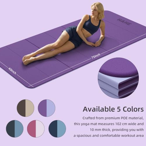 HAHE Extra Wide Folding Exercise Mat 75"x40"x0.4" TPE Fitness Mat | High Density Foldable Yoga Mat, Non-Slip Yoga Mat for Home Gym, Strength Training, Travel, 7-Fold Portable for Women, Men - color: Deep Purple & Light Purple
