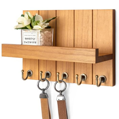 Rebee Vision Key Holder Wall Mount with Shelf for Living Room, Light Brown - color: Light Brown, size: 10 inches