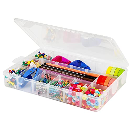 Exptolii 18 Grids Plastic Organizer Box with Dividers, Clear Compartment Container Storage for Washi Tapes Beads Crafts Jewelry Fishing Tackles, Size10.8 x 7.7 x 1.7 in - size: 1x Large 18 Grids