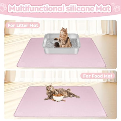 Cat Litter Mat, Extra Large 40" x 28" Silicone Mat Litter Trapping Mat for Scatter Control, Soft on Kitty Paws, Easy to Clean (Pink) - color: Pink