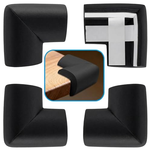 4Pcs Soft Corner Protectors, Baby Proofing Edge Guards Safety Bumper, Pre-Taped Rubber Foam for Fireplace/Table/Stairs/Cabinet/Kids & Seniors(Black)
