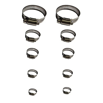 Hose Clamp, 10 Pack 304 Stainless Steel Adjustable 6-51mm Range Worm Gear Hose Clamp, Fuel Pipe Clamps for Automobiles, Pipelines and Mechanical Application