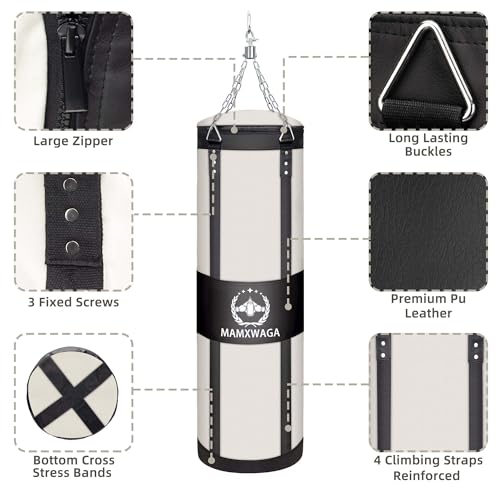 4FT Canvas Punching Bags for Adults, Hanging Heavy Boxing Bag for Kickboxing Karate Taekwondo Muay Thai Training, Max Load-Bearing 180 Lbs (Unfilled) - color: 4FT White