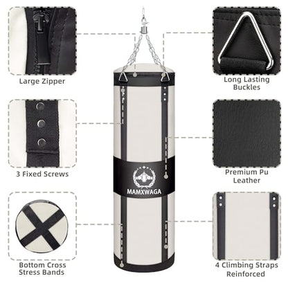 4FT Canvas Punching Bags for Adults, Hanging Heavy Boxing Bag for Kickboxing Karate Taekwondo Muay Thai Training, Max Load-Bearing 180 Lbs (Unfilled) - color: 4FT White