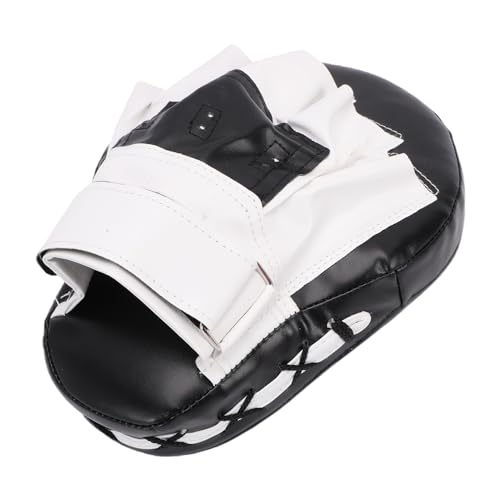 RiToEasysports Boxing Punching Mitt, PU Leather Curved Boxing Pad with Adjustable Strap, Training Hand Pad for Taekwondo Muay Thai, Adults Kids All Skill Levels - color: Black White