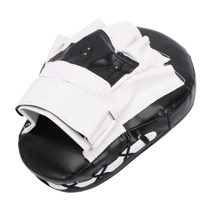 RiToEasysports Boxing Punching Mitt, PU Leather Curved Boxing Pad with Adjustable Strap, Training Hand Pad for Taekwondo Muay Thai, Adults Kids All Skill Levels - color: Black White