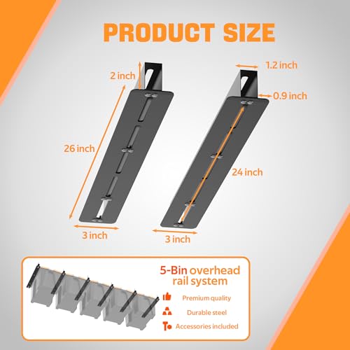 Overhead Garage Storage Rack, Heavy Duty Ceiling Storage Rack | 26 Inch Adjustable Ceiling Bin Storage System, 6 Sets for 5 Bins - style: For 5 Bins