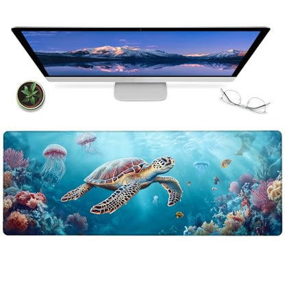 Sea Turtle Gaming Mouse Pad – 12x31.5in Large Extended Desk Mat with Underwater Marine Life Design – Non-Slip Rubber Mousepad for Office Home – Deskmat Gifts for Ocean Lovers Decor