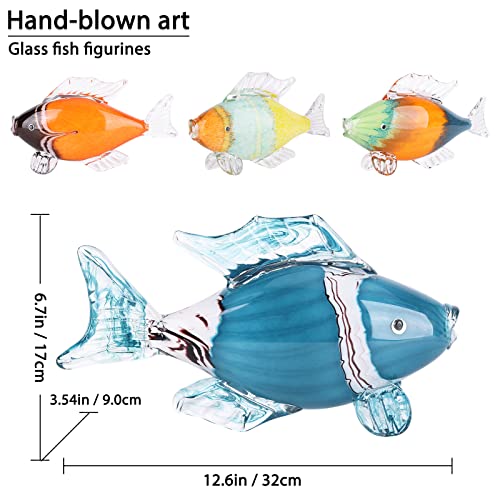 Large Glass Fish Statue, Hand Blown Glass Sea Life Figurines, Coastal Decor for Home,Tropical Fish Ornaments Collectible Figurines, Coffee Table, Shelf, Office, Bathroom Decoration Nautical Art