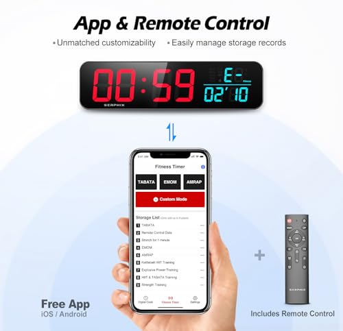 15.2" Gym Timer, App & Remote Control, Customizable LED Colors, Gym Clock | Stopwatch, Countdown, Count-up, Temperature, Date, Large Digital Wall Clokc for Home Gym Garage Office