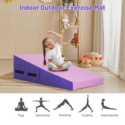MKDLUFEI Gymnastics Mat 48"x24"x14" Incline Tumbling Mat Cheese Wedge Yoga Mat with Handles Gym Folding Exercise Mat for Kids Adults Outdoor/Indoor Home Training - color: Pink