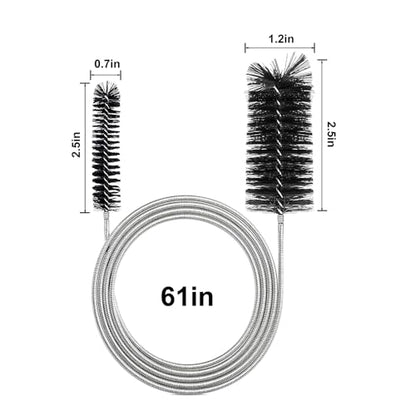 2-Pack Flexible Dual-Ended Aquarium & Kitchen Tube Brush – Stainless Steel Core with Durable Black Plastic, 61-Inch Long Cleaning Tool for Hoses, Pumps, and Narrow Pipes（Black）