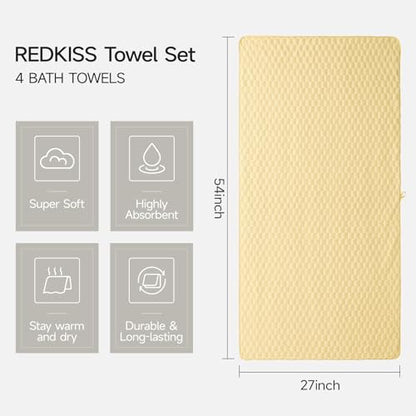 REDKISS 4 Pack Microfiber Bath Towels, Quick Dry, Super Soft, 27"x55" - color: Pink+yellow, size: 27"x55" Bath Towels
