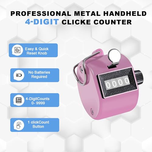 TESEAS Clicker Counter Handheld Tally Counter 4-Digit Number Counter, 2 Pack Hand Mechanical Counters Clickers Pitch Umpire Click Counter for Coaching, Knitting, People, Lap, Fishing, Golf, - color: 4pack