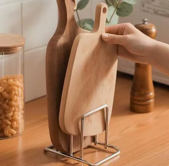Pot Lid and Cutting Board Storage Rack, Stainless Steel Kitchen Storage Rack (for pot lids and cutting boards), Saves Countertop and Cabinet Space - color: Silver