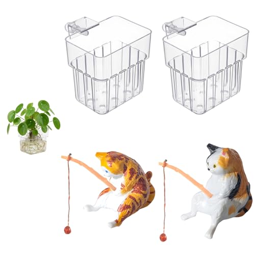2 Pcs Aquarium Plant Holder, Fish Tank Plant Holder with Transparent Clamp for Cat Aquarium Plant Stand, Anti-Digging Tank Decor for Home Office Use by Fish Keepers with Cats