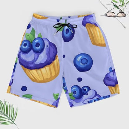 Blueberry Muffin Cupcakes Mens Swim Trunks with Compression Liner Quick Dry Pockets Swimsuits - size: X-Large