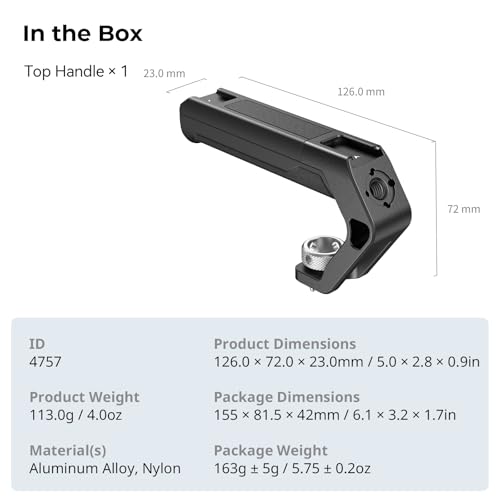 SMALLRIG Lightweight Top Handle with 3/8"-16 Locating Pins for ARRI, Tiny Camera Top Handle Only 113g, High-Strength Engineering Plastic Handle with Two Cold Shoe Mounts - 4757 - style: 3/8"-16 Locating Pins for ARRI