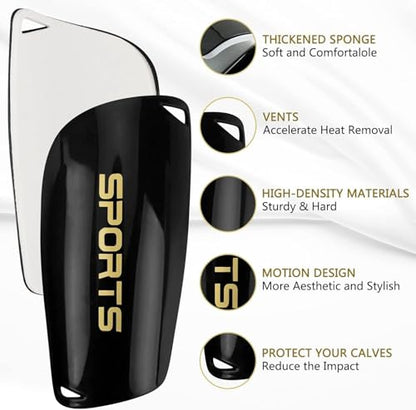 2 Pair Soccer Shin Guards Kids Youth, Shin Pads for 3-15 Years Old Boys and Girls Football Games EVA Cushion Protection Reduce Shocks and Injuries Lightweight Equipment - color: Black and White, size: Small