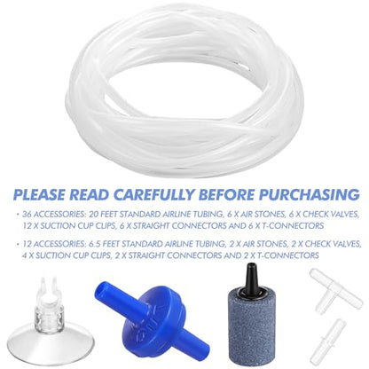 Shappy 20 Feet 36 Pcs Aquarium Air Pump Accessories, Standard 1/5" Tubing Aquarium Air Tubing for Fish Tank Contains Stones, Check Valves, Suction Cups, Straight Connectors, T-connectors