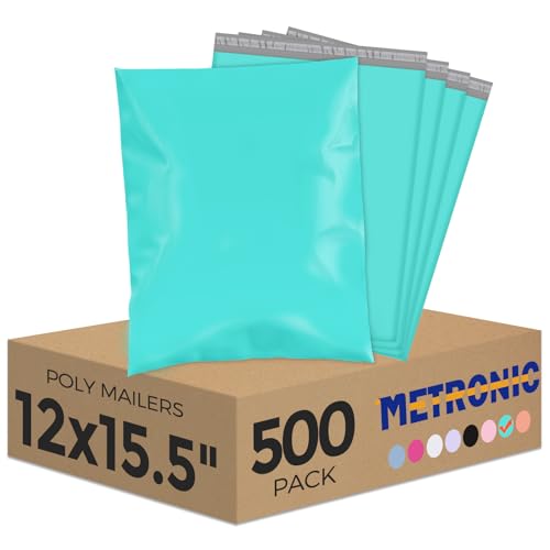 Metronic Poly Mailers 12x15.5" 500 Pack Shipping Bags, Strong Adhesive Mailing Bags, Waterproof and Tear-Proof Multipurpose Envelopes for Clothing, Small Business,Postal Bags Teal - color: Teal, size: 12x15.5 500 pieces