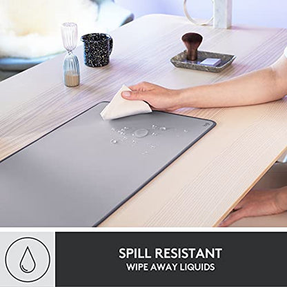 Logitech Desk Mat - Studio Series, Multifunctional Large Desk Pad, Extended Mouse Mat, Office Desk Protector with Anti-Slip Base, Spill-Resistant Durable Design, in Mid-Grey