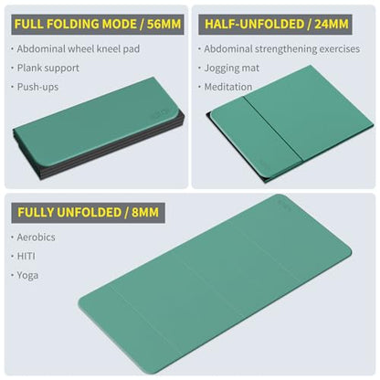Foldable Yoga Mat Extra Large 74"×31.5" | Double-Sided Non-Slip,Extra Wide Foldable Design,8mm Extra Thick,Exercise Mat for Home, Studio and Travel Use - color: Green+Black