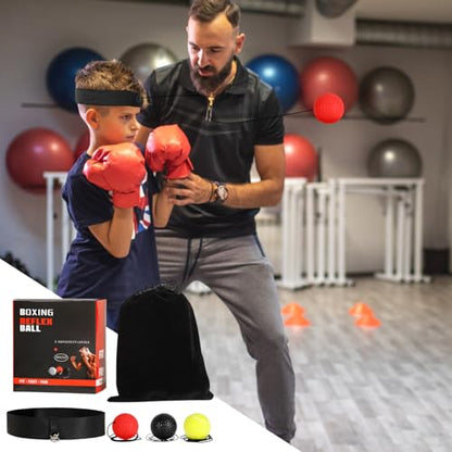 Boxing Reflex Ball, Boxing Ball Headband, Adjustable Head-Mounted Strength Training Boxing Balls Set, Reaction Ball for Adults Kids Gift Courtyard Gym Home Beginners Advancers