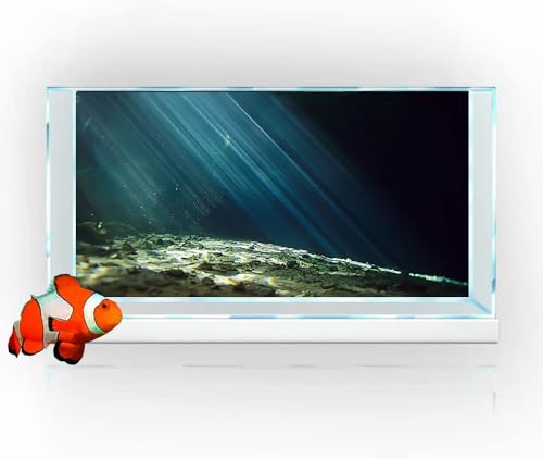 48X18 Inches Fish Tank Aquarium Background, 3D Black Sunshine Underwater World Background Decor, Undersea Theme Durable Polyester Background with 8 EVA Double-Sided Tapes - size: 48X18in/120X45cm