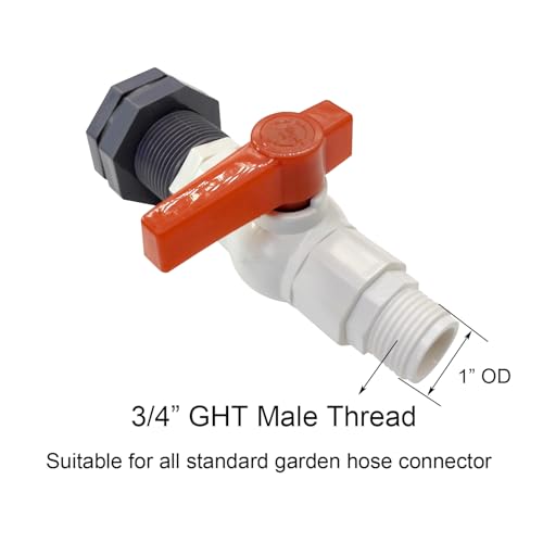 2Pcs Rain Barrel Spigot Faucet Kit with PVC Bulkhead Fitting Ball Valve Thread Seal Tape and Garden Hose Male Threaded Adapter (3/4" Male), fits 1-3/8 and 1-1/2 ID Hole