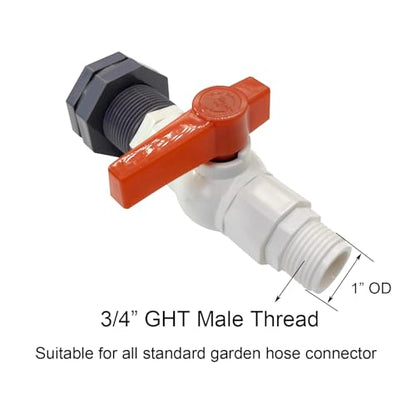 2Pcs Rain Barrel Spigot Faucet Kit with PVC Bulkhead Fitting Ball Valve Thread Seal Tape and Garden Hose Male Threaded Adapter (3/4" Male), fits 1-3/8 and 1-1/2 ID Hole