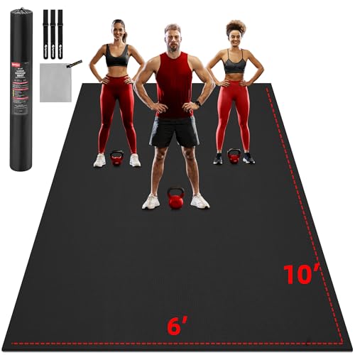GymCope Extra Large Exercise Mat 10'x6'/9'x6'/8'x6'/7'x5'/6'x4' (8mm) | Thick Workout Mat for Home Gym & Garage Flooring, Shoe-Friendly, High-Density, MMA, HIIT, Weight Lifting, Cardio&Strength - color: 10'x6'x8mm-Black