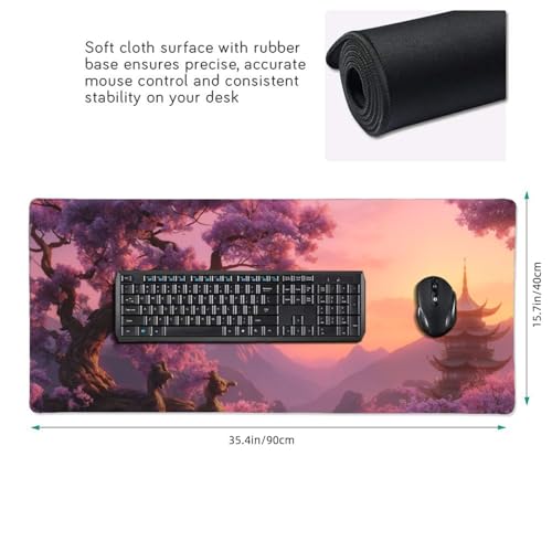 XXL Gaming Mouse Pad 35.4 x 15.7 Inch, Large Extended Desk Mousepad with Cherry Blossom Design, Water-Resistant Surface, Stitched Edges, Non-Slip Rubber Base Desk Mat - color: Cherry Blossom