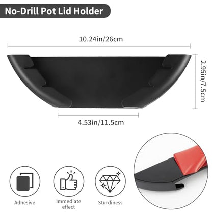 Universal Pot Lid Organizer, 2 Pack Inside Cabinet Door and Wall Mount Rack Holder for Kitchen, Fits Lids from 6 to 12 Inches (Black)