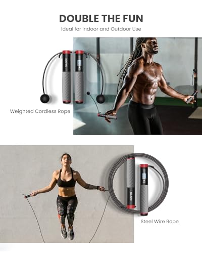 RENPHO Smart Cordless Jump Rope with Counter, App Data Tracking - color: B-Grey