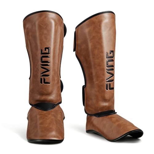 Retro Style Muay Thai Shin Guards,for Men Women - color: Light Brown, size: Medium