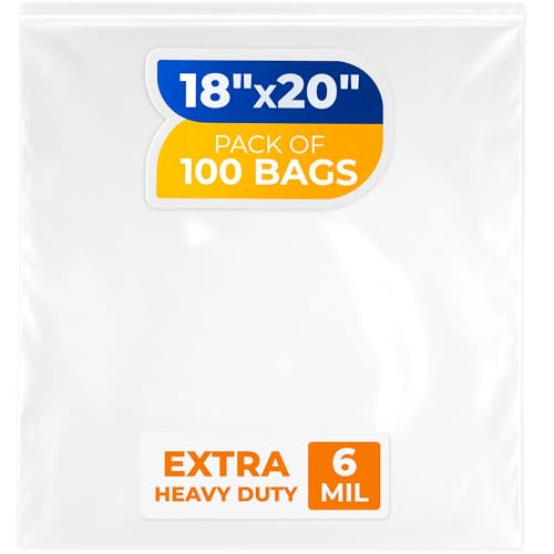18" x 20" Reclosable Plastic Zip Bags, Pack of 100, 6 Mil Heavy-Duty Clear Poly Bags, Resealable for Food, Clothes, Hardware, Jewelry - size: 18"W x 20"H