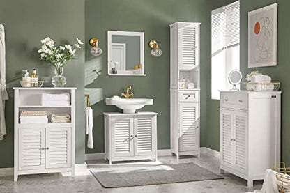 Haotian Narrow Bathroom Storage Cabinet, 67" Tall Skinny Bathroom Shelf with Drawers, Freestanding Corner Cabinet with Adjustable Shelves for Laundry Room, White, FRG236-W
