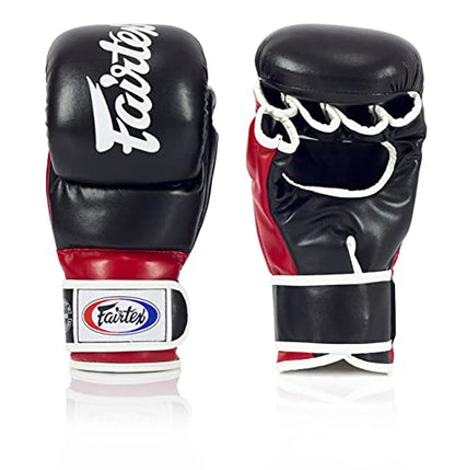 Fairtex FGV18 MMA Boxing Gloves, Leather Muay Thai Martial Arts Training - color: Black/Red, size: Medium
