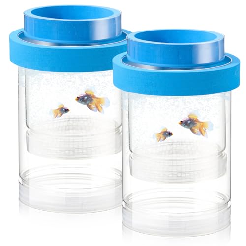 2 Pcs Breeder Box for Fish Tank Aquarium Breeder Separation Net Breeding Box with Suction Cup for Small Fish Shrimp Clownfish Guppy(Blue,M) - color: Blue, size: M