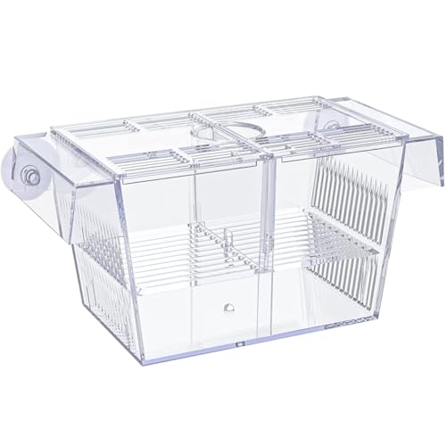 Breeder Box for Fish Tank Multi Compartment Fish Isolation Box for Aquarium with Suction Cup & Feeding Port Transparent ABS Fish Breeding Box for Baby Fish, Shrimps, Fish Isolation Box