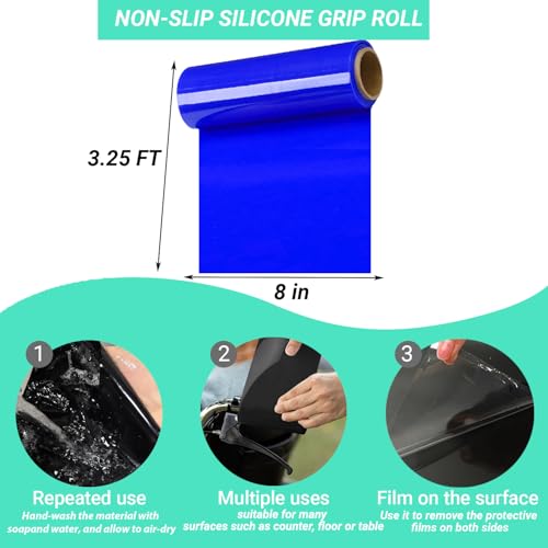 2 Rolls Non Slip Material Roll, 8 Inch x 3.25 ft Silicone Roll Cut to Size Blue Non Slip Mat Large Table Pads for Baking Drawer Crafts Counter Eating Aids Drawer